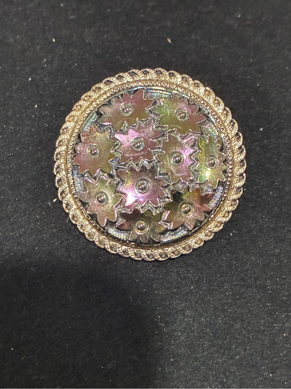 Vintage Western Germany Iridescent Floral Art Glass Scarf Clip